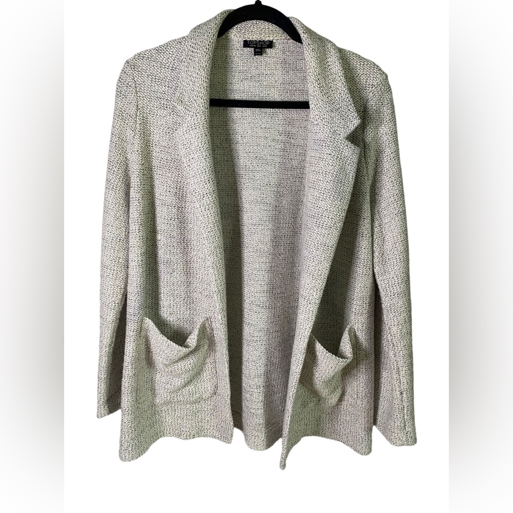 Topshop | Size 8 Light Heathered Gray Cotton Blend Long Blazer